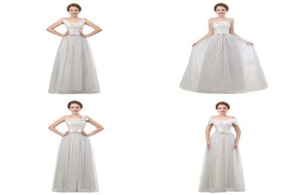 

lovely light grey bridesmaid dress long convertible dresses party gown with bow tulle skirt laceup99005257378819, White;pink
