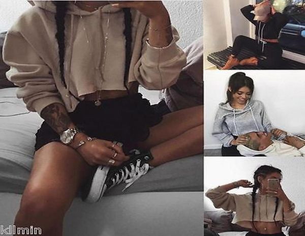 

new fashion women sweatshirt long sleeve hoodie short sweatshirt casual crop coat pullover 4682658, Black