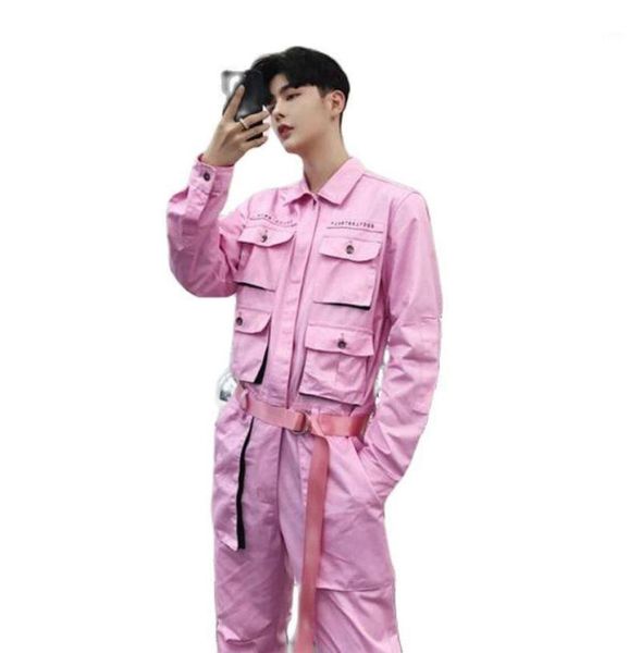 

men039s tracksuits fashion pink black multi pockets jumpsuits men cargo work long pants hiphop male japan style vintage slim f5245901, Gray
