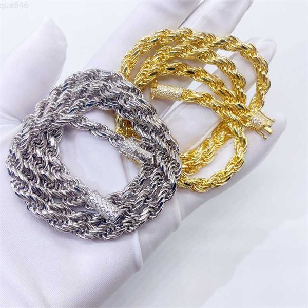 

hiphop gold mens 925 silver vvs moissanite buckle 6mm rope chain tennis guban necklace