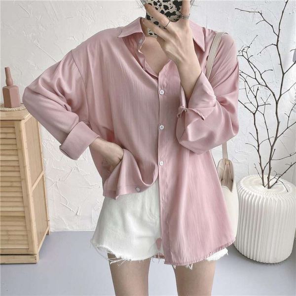 

spring style pure color thin shirt for women korean loose long sleeve cardigan, White