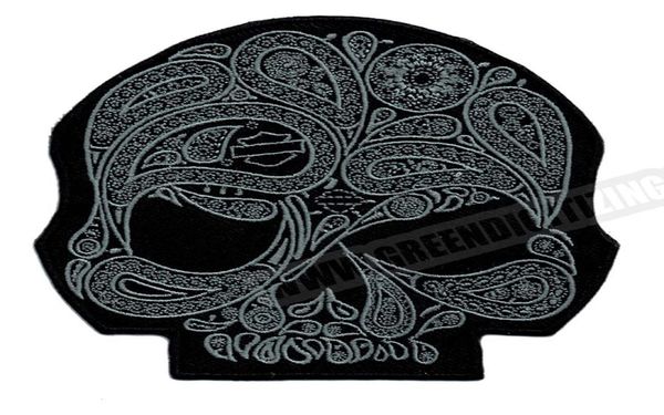 

cool skull flower silver motorcycle patches for vest jacket embroidery punk biker patch diy cloth patch applique badge 5366068, Black