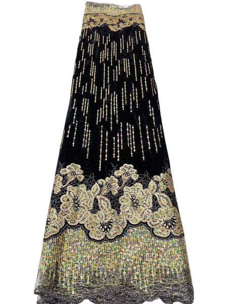 

5 yards flannelette fabric african women wedding lace formal white dress sequins textile lady clothing dentelle sewing craft gown 2023 new a, Black;white