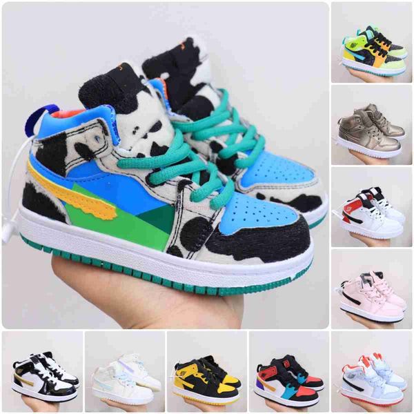 

kids shoes jumpman 1 high og basketball 1s children cows silvery shoes youth baby boys designer toddler baskets infants sneakers trainers sh, Black