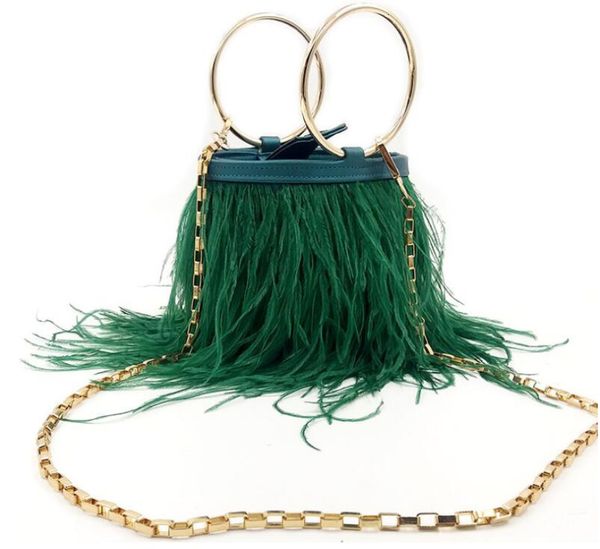 

evening bags ostrich feather bucket bag for women small handbag luxury fur purses fashion designer party wedding bag plush shoulder 230817