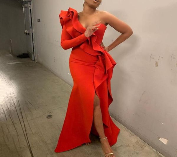 

african style elegant party evening women long dresses one shoulder bodycon split female ruffles maxi red dress plus size8774544, Black;gray