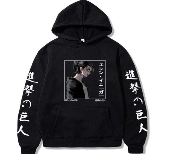 

anime eren yeager hoodies casual attack on titan hoodie sweatshirt men women h08188013816, Black