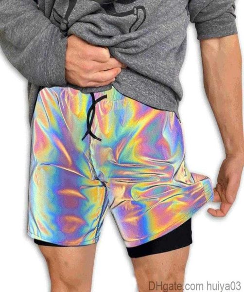 

men039s shorts rainbow reflective men short casual work night club running mens pants hip hop ourdoor workout jogger fashion ov2970235, White;black
