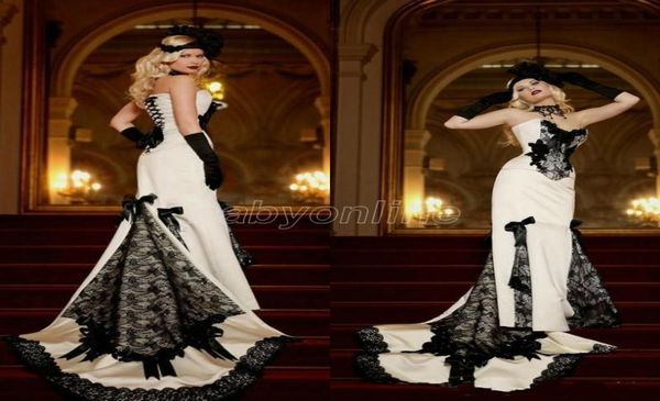 

vintage gothic black and white wedding dresses sweetheart mermaid laceup back satin bow victoria bridal gowns custom made1872925