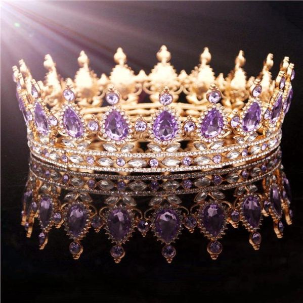 

gold purple queen king bridal crown for women headdress prom pageant wedding tiaras and crowns hair jewelry accessories y2007274930583, White;golden