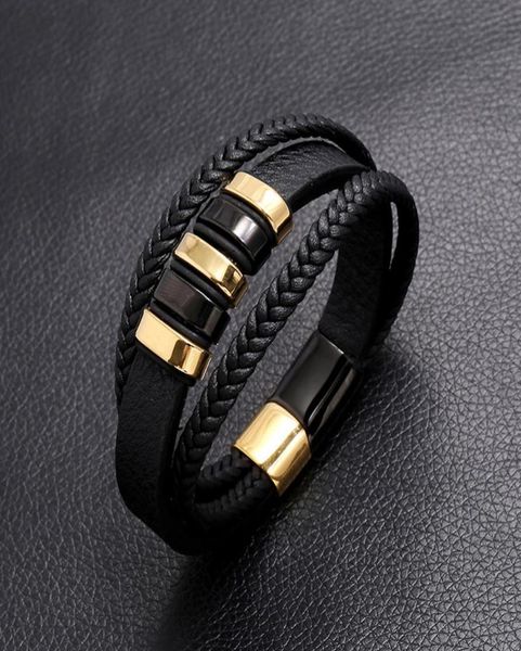 

european and american creative twocolor stainless steel charm bracelets magnet buckle men039s leather bracelet simple student 7184312, Golden;silver
