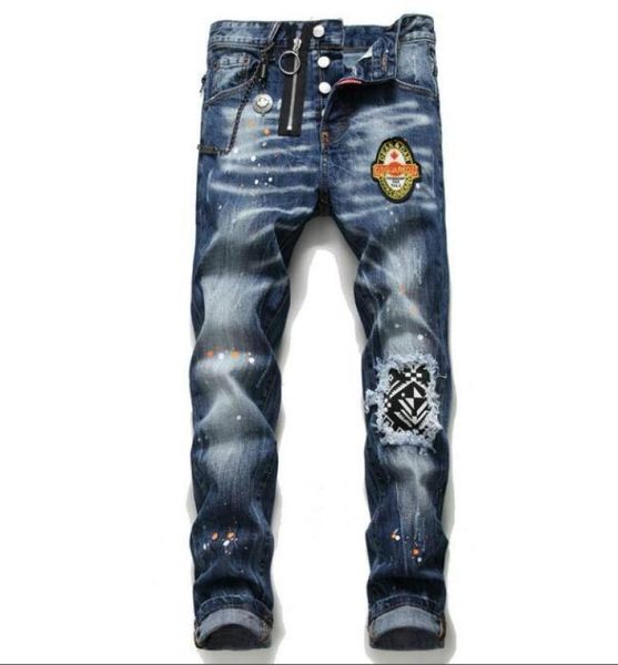 

d2 20ss men's brand designers jeans distressed ripped biker slim fit motorcycle biker denim for mens leisure fashi uls uareds 2s s67036, Blue