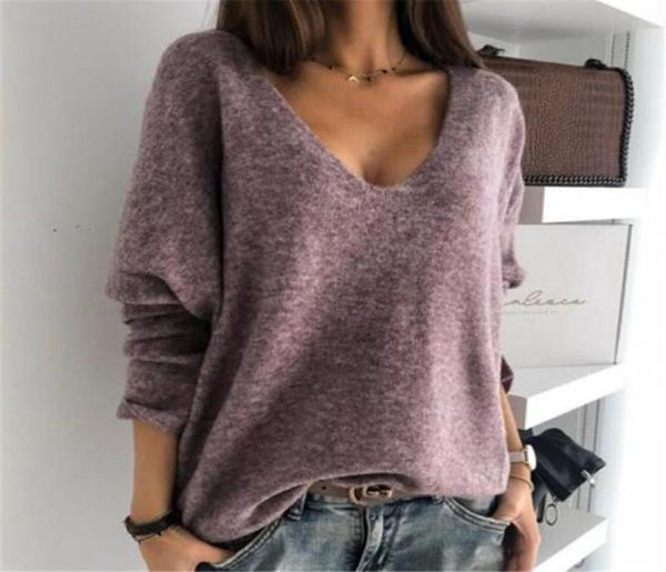 

women039s sweaters women casual knitted autumn winter loose wear long sleeves vneck pure color jumper knitwear femme pull2753597, White;black