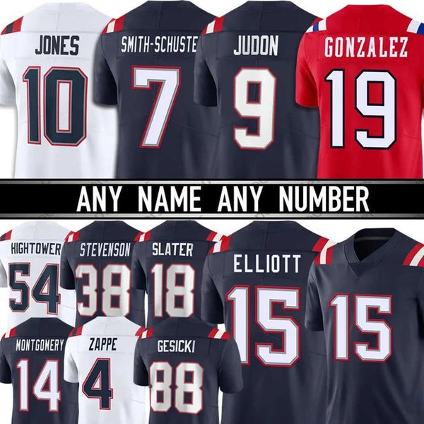 

15 ezekiel elliott mac jones football jerseys new englandes patriot juju smith-schuster matthew judon mike gesicki christian gonzalez bailey, Black;red