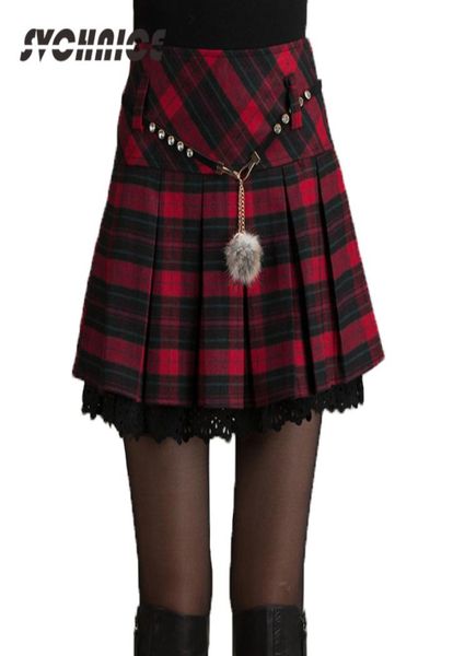 

fashion autumn winter skirt women 2016 lady schoolgirl short grayred pleated skirt mini plaid skirts women faldas saia 2xl5441074, Black