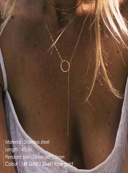 

minimalist round stick pendant necklace for women pearl clavicle necklace leaves long chain fashion jewelry statement girl gift8403678, Silver
