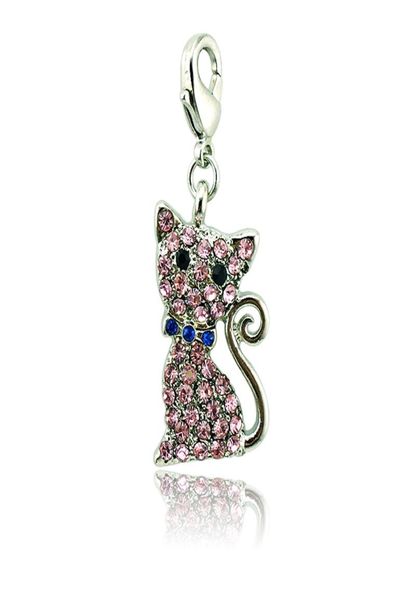 

whole fashion lobster clasp charms rhinestone cat animal pendants diy floating locket for charms jewelry component7394401, Bronze;silver