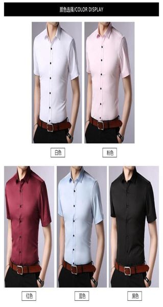 

summer breathable business casual men039s shortsleeved shirt slim professional noniron white shirts male stretch5708373, White;black