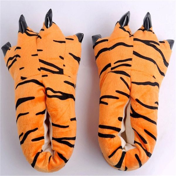 

slippers cartoon animal paw slippers winter funny monster tiger cow claw soft plush warm indoor floor cotton shoes for men women kids 230817, Black