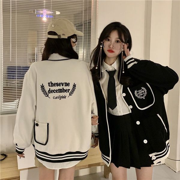 

womens jackets american baseball jacket women girlfriends spring autumn long sleeve cardigan korean loose preppy style coats female 230818, Black;brown