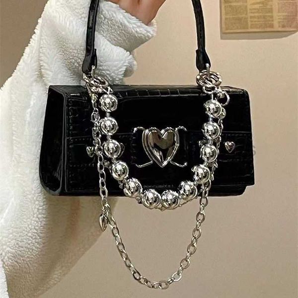 

designer bag tote bag y2k goth techwear gothic pearl women's handbag 2023 er luxury small shoulder strap sling bag women's chain n