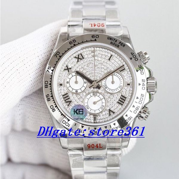 

high-end diamond watches man watch men ice out wristwatch for mens luminous sapphire diamonds bezel rubber strap green box arabic dial water, Slivery;brown