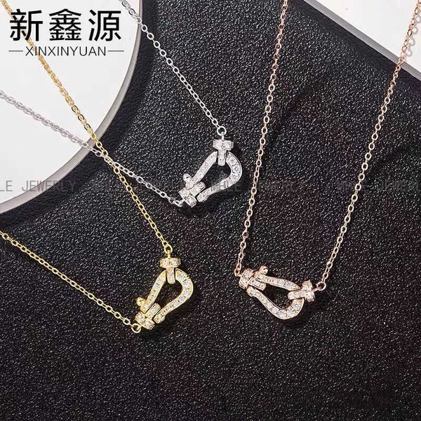 

designer bracelet luxury freds necklace s925 silver clavicle chain 18k rose gold full diamond horseshoe buckle neckchain female, Golden;silver