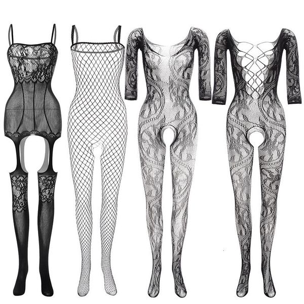 

set open crotch bodystockings erotic transparent lingerie with lace tights nylon plus size print fishnet stockings 230818, Red;black