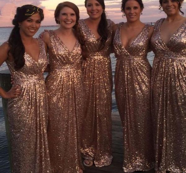 

shiny sequined v neck rose gold long bridesmaid dresses 2020 bridal group wedding party dress women glitter sparkle guest wedding 2715070, White;pink