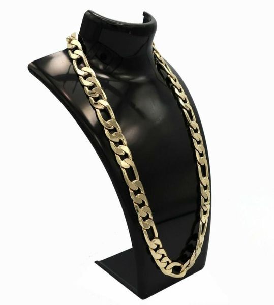 

men039s necklace 14k gold finish figaro link chain thick hip hop 24quot 12mm3735884, Silver