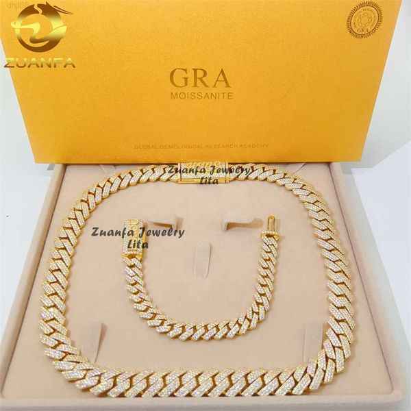 

custom fine jewelry vvs moissanite 14mm 18k gold plated hip hop miami necklace silver cuban link chain