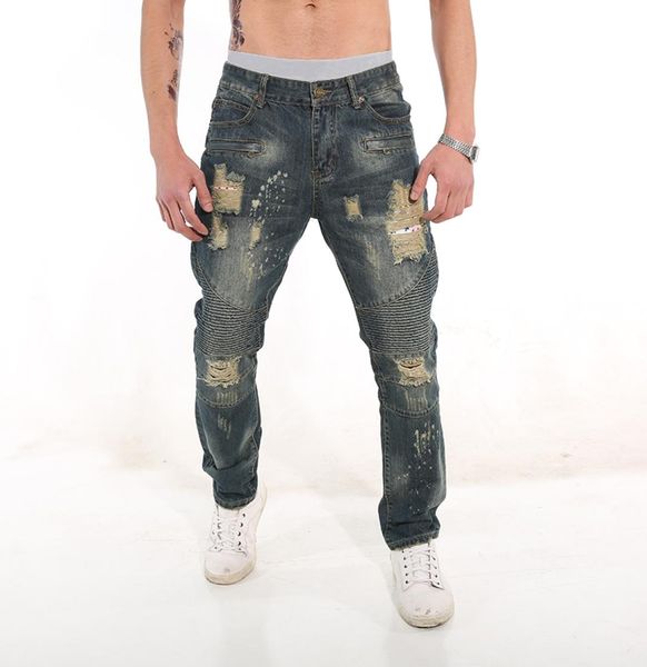 

2020 spring and summer clothing new mens hole casual jeans denim pants retro old stitching denim pants6559546, Blue
