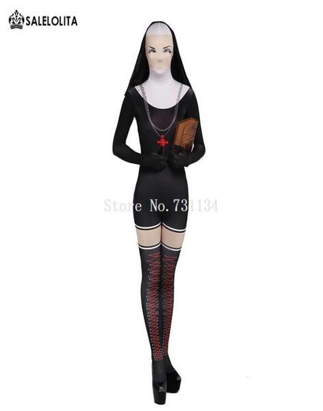 

black spandex nun zentai suit halloween costume masquerade cosplay3382748