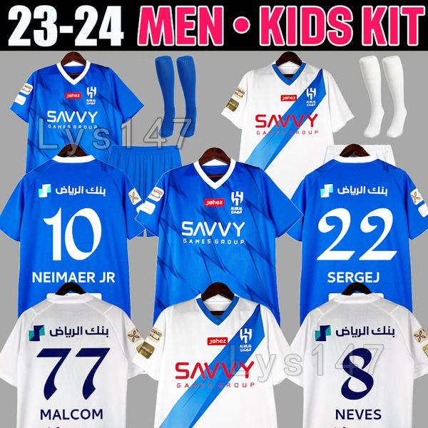 

neymar jr 2023 2024 al hilal saudi soccer jersey malcom neves sergej vietto koulibaly lghalo kanno home away 23 24 football shirt home away, Black;yellow