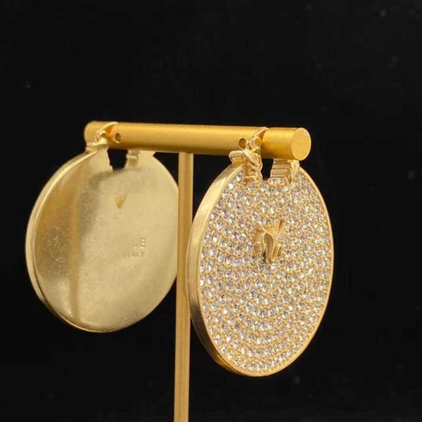 

charm designer large disc deep v-letter full diamond design, brass material, fashionable and simple personality, trendy earrings for women 3, Golden