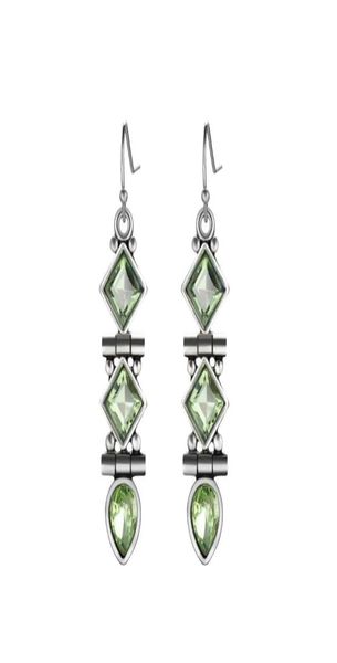 

new green quartz long paragraph chandelier earrings luckyshine retro silver geometric earrings wedding fashion jewelry for women6239320