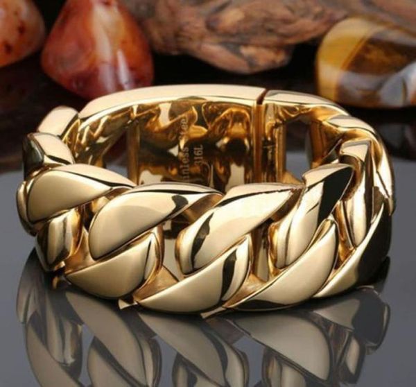

31mm wide 316l stainless steel mens oversize heavy curb cuban chain bracelets rapper exaggerated hip hop men bangle jewelry plus c3056842, Black