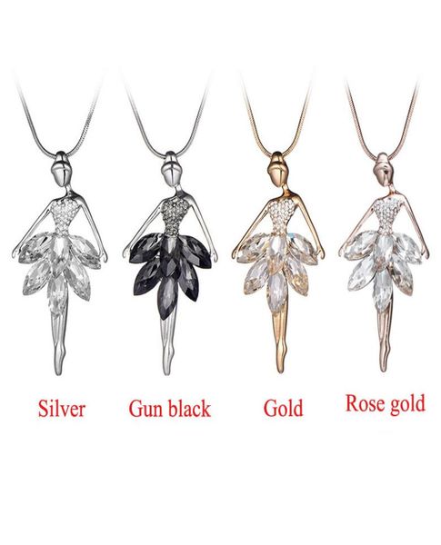 

fashion ballet girls dancer pendant necklace crystal rhinestone charms ballerina necklace long chain statement jewelry christmas v3825888, Silver