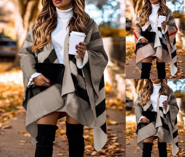

women039s jackets batwing sleeve autumn winter women fashion coat plaid stripes poncho scarf shawl4331088, Black;brown