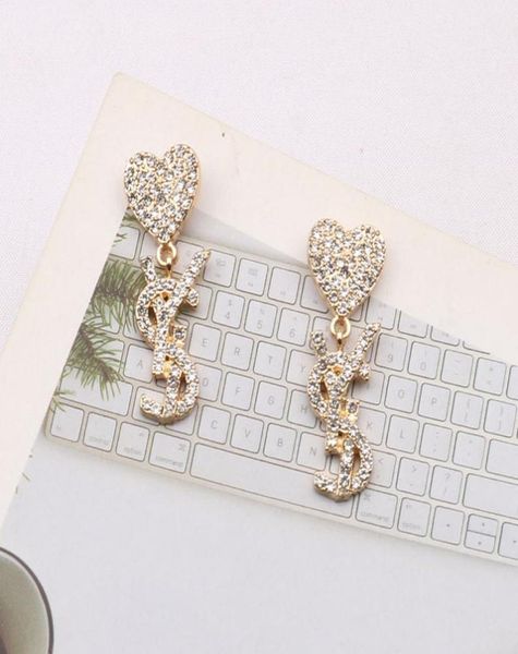 

simple 18k gold plated 925 silver luxury brand designers mini double letters stud geometric famous women heart crystal rhinestone 1108810, Golden;silver