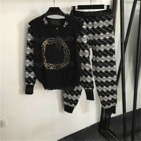 

womens two piece pant set designer tracksuits women sweater print pullover knit long sleeve casual trousers designer sweaters sweatpants set, White