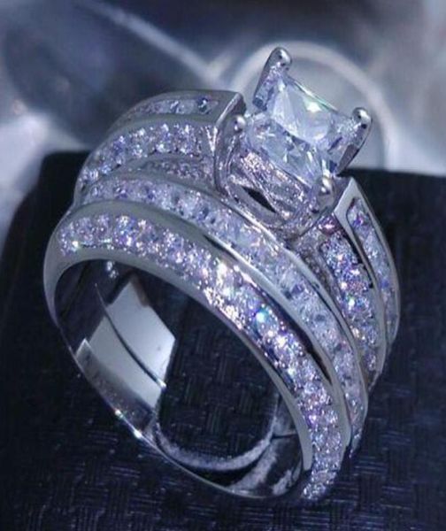 

retro size 610 princess cut 10k white gold filled white z wedding ring set gift6672383, Slivery;golden