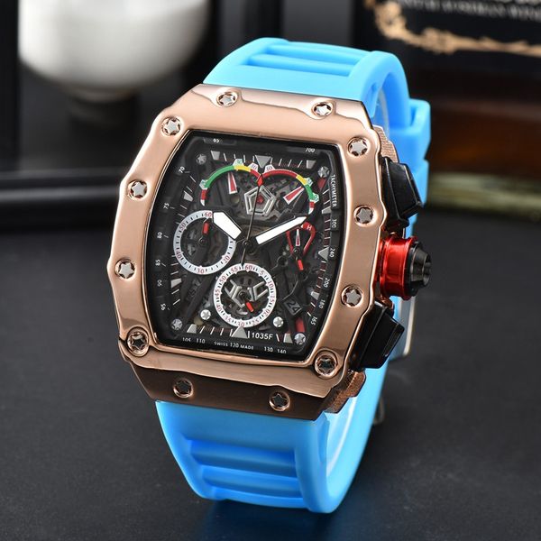 

wristwatches for men 2023 new mens watches six needles all dial work quartz watch luxury brand chronograph clock rubber belt fashion richa t, Slivery;brown