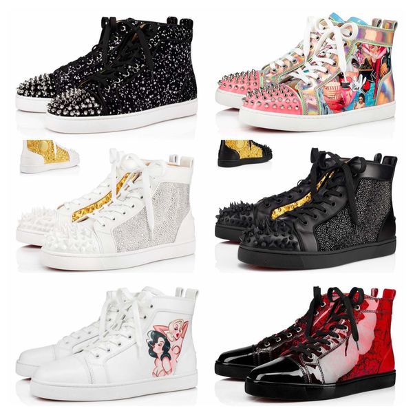 

designer shoes with box luxury mens shoes red bottoms sneakers loafers black red spike patent leather slip on dress wedding flats tripler pl