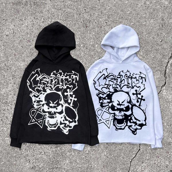 

women's hoodies sweatshirts goth skull print hoodies women vintage 2023 spring hip hop high street sweatshirts hoodie casual loose y2k, Black