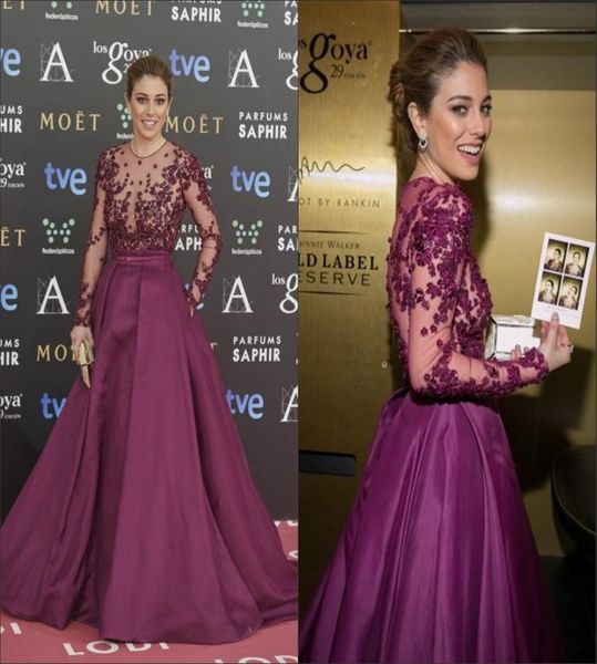 

2015 evening dresses zuhair murad burgundy long sleeves sheer back a line taffeta sash custom made evening gowns celebrity dress p3982171, Black;red