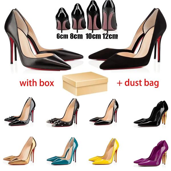 

with box designer women heels dress shoes luxury high heel 6cm 8cm 10cm 12cm quality sole shoe round pointed toes pumps bottom wedding party, Black