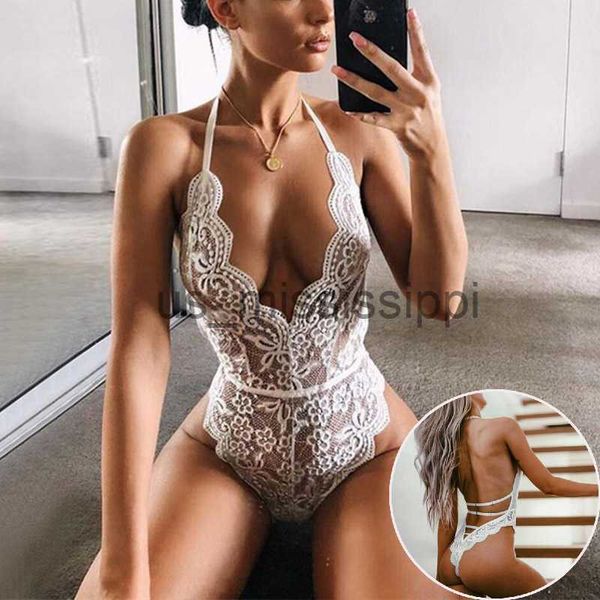 

set lace lingerie bodysuit erotic costumes women' underwear backless hollow out nightwear female temptation clothes x0818, Red;black
