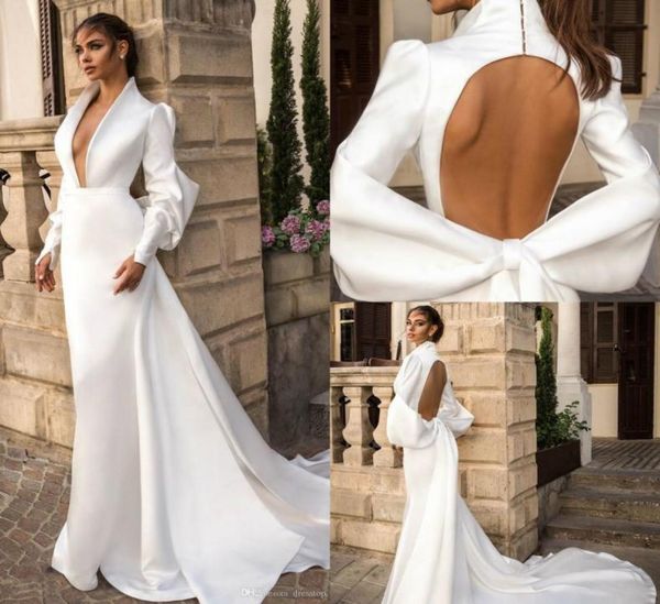 

elihav sasson 2019 long sleeve prom dresses v neck mermaid formal evening gowns backless sweep train custom party dress8187623, Black