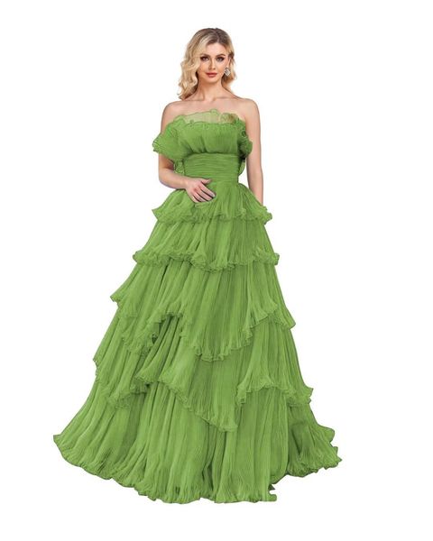 

tiered ruffles prom dresses with long lace-up tulle plus size women formal evening cocktail party gowns robe de soiree p01, Black
